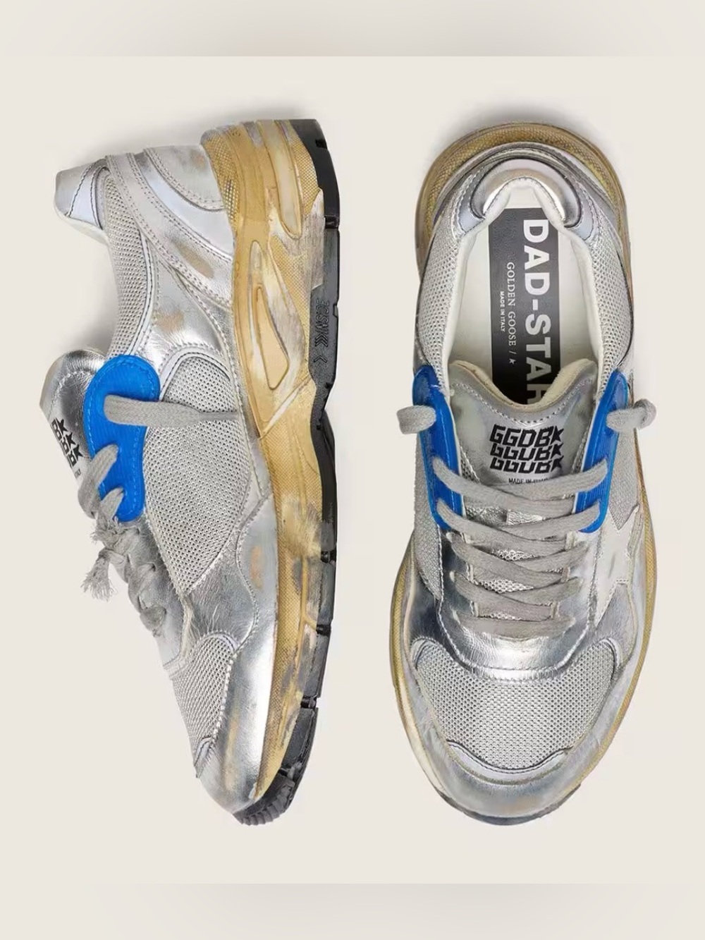 Golden Goose Women's Size 36 Dad-Star in silver laminated leather and mesh - Picture 7 of 15